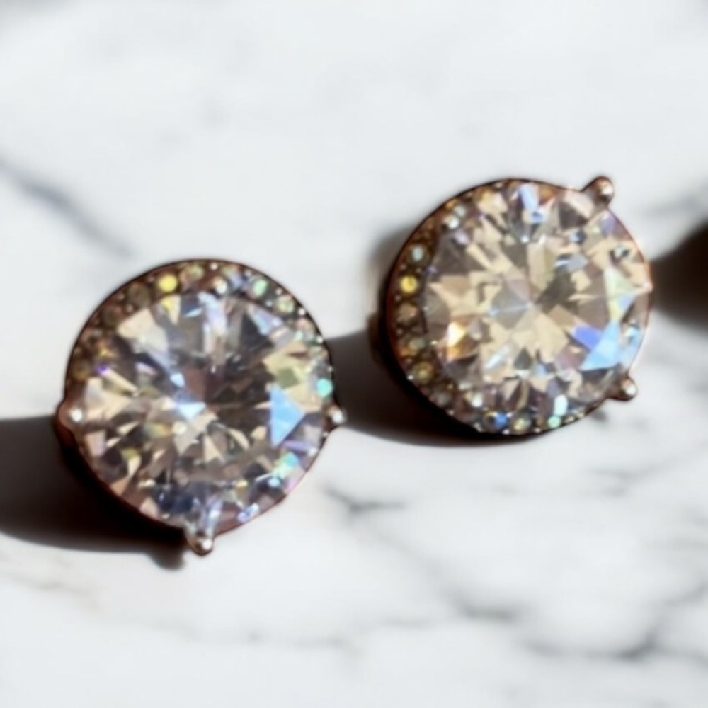 Large Diamond Silver Stud Earrings